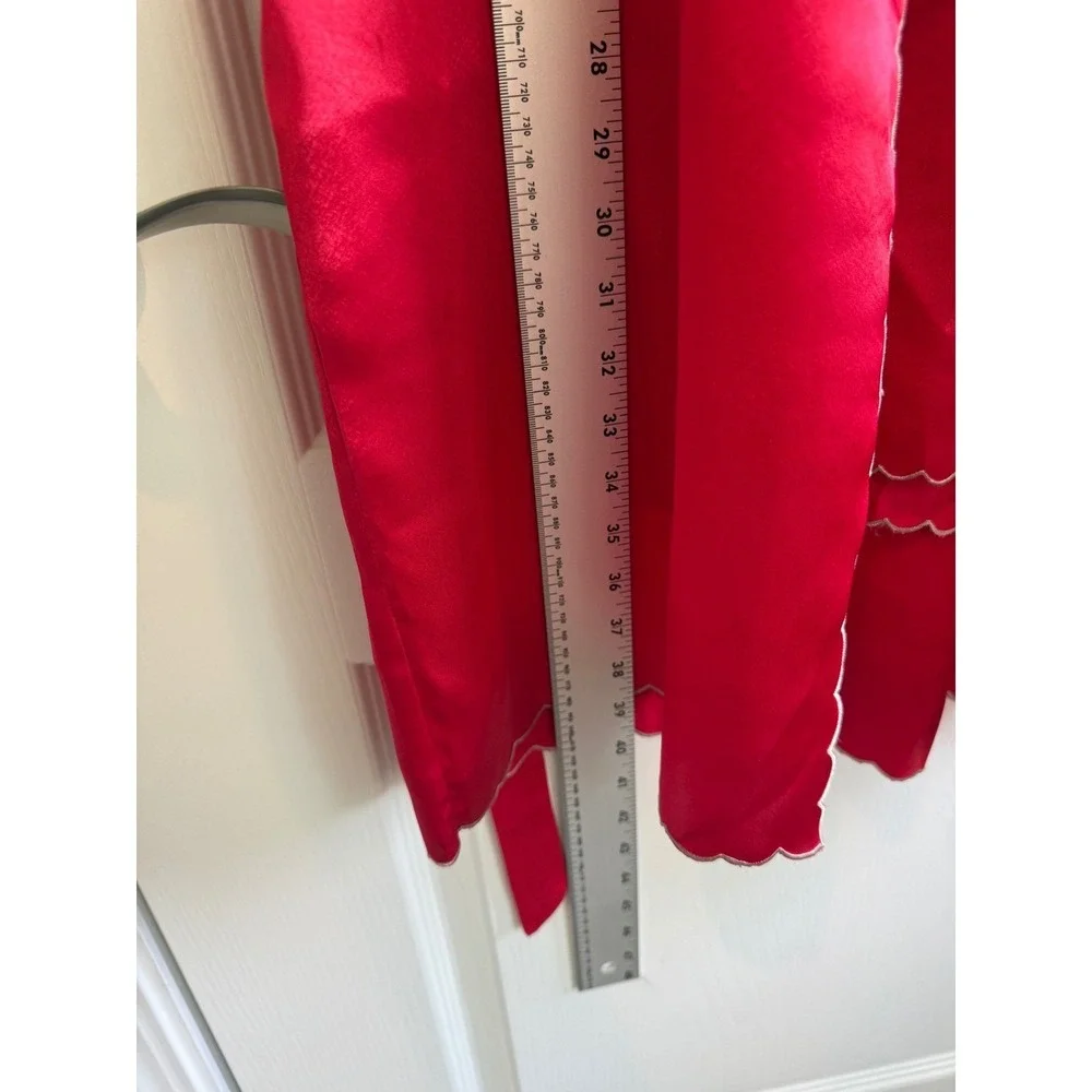 Vintage 100% Silk Peignoir Set Robe Nightgown Embroidered Red Floral Large